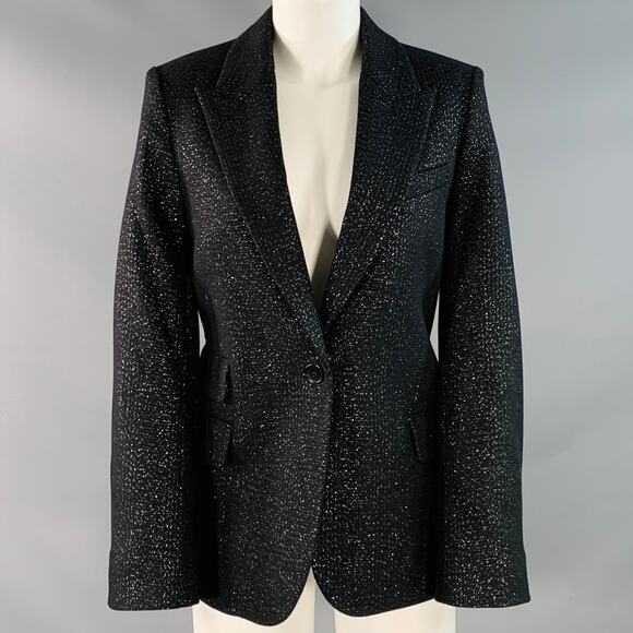 M Venus Sparkle Black Silver Wool Blend Peak Lapel Jacket Blazer - Picture 1 of 6